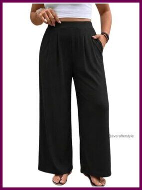 Plus Size Wide Leg Palazzo Pants High Waisted Pull On Stretch Knit